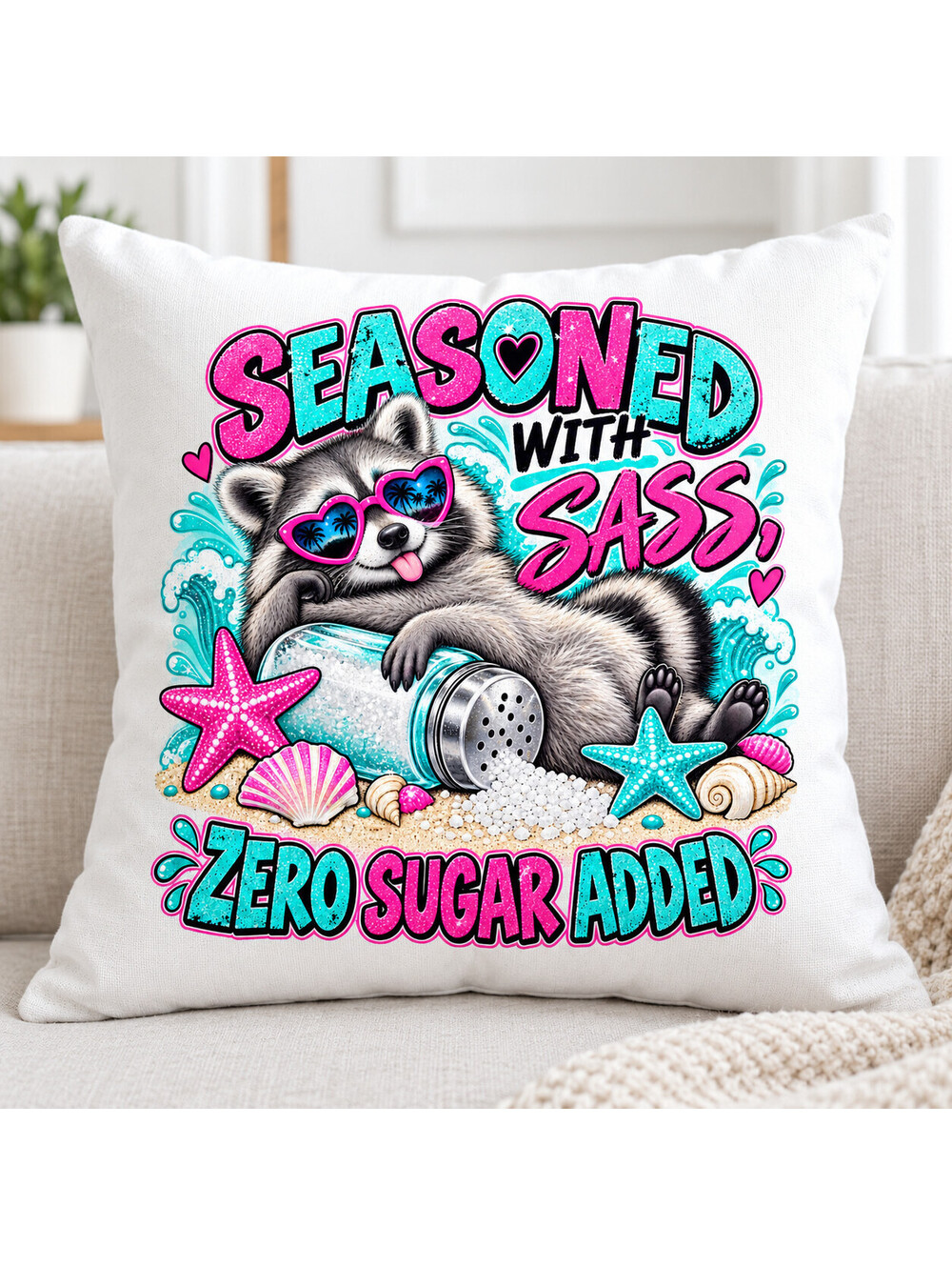 Seasoned With Sass Raccoon DTF Transfer 10 Inch Ready to Press Pack of 4